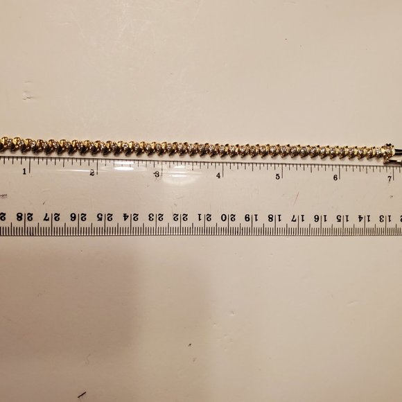 Diamond tennis S-link bracelet 14K yellow gold - Picture 7 of 13